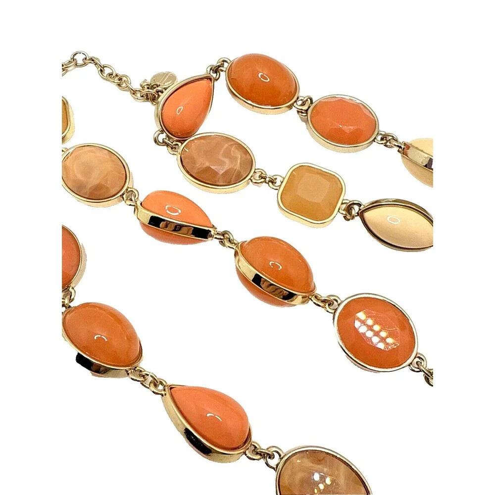 NWT TALBOTS Statement Necklace Peach Orange Tan Gold Tone Links 36-38